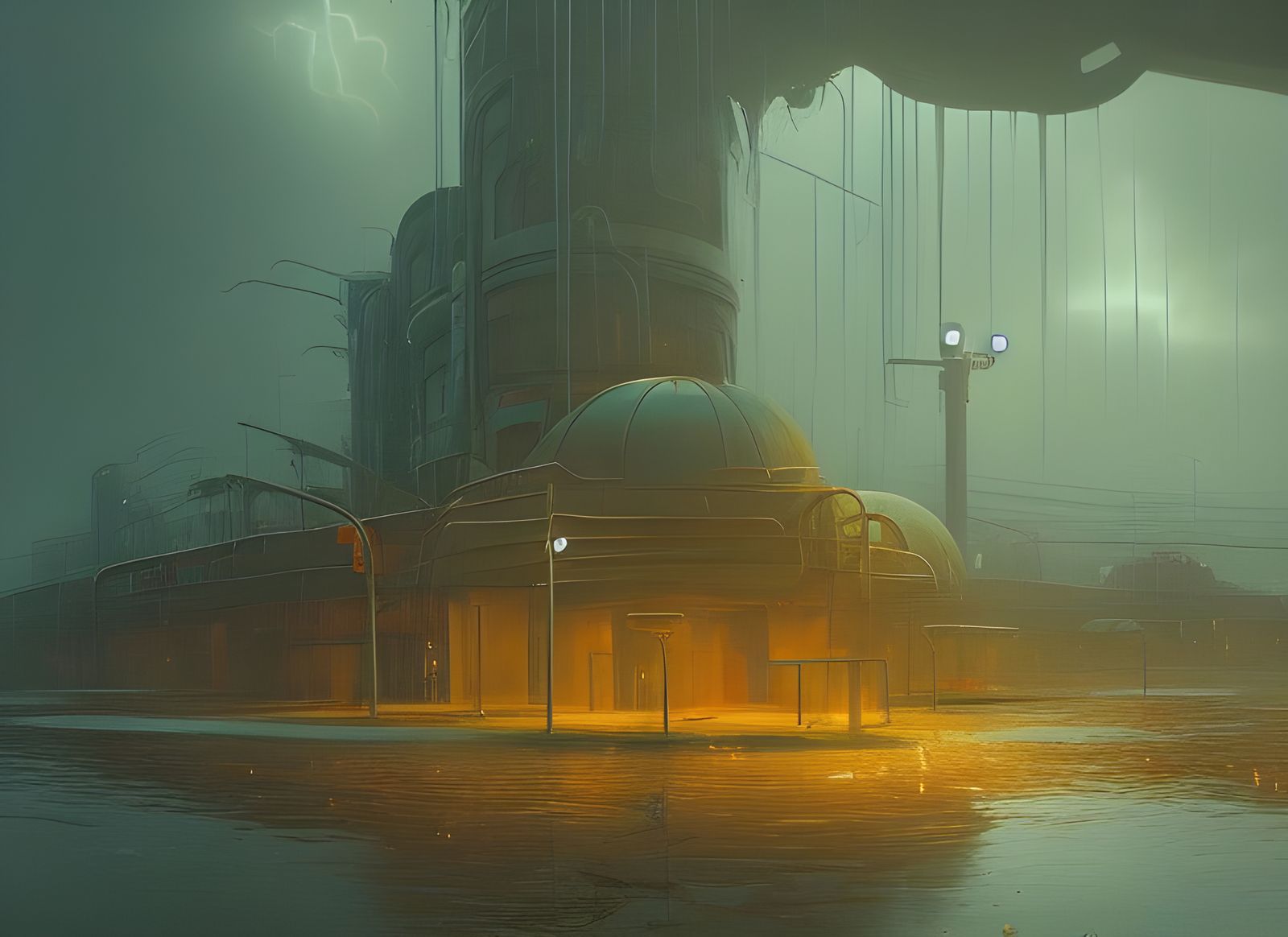 Flooded Ancient Megacity Ruins in Post-Apocalyptic Storm