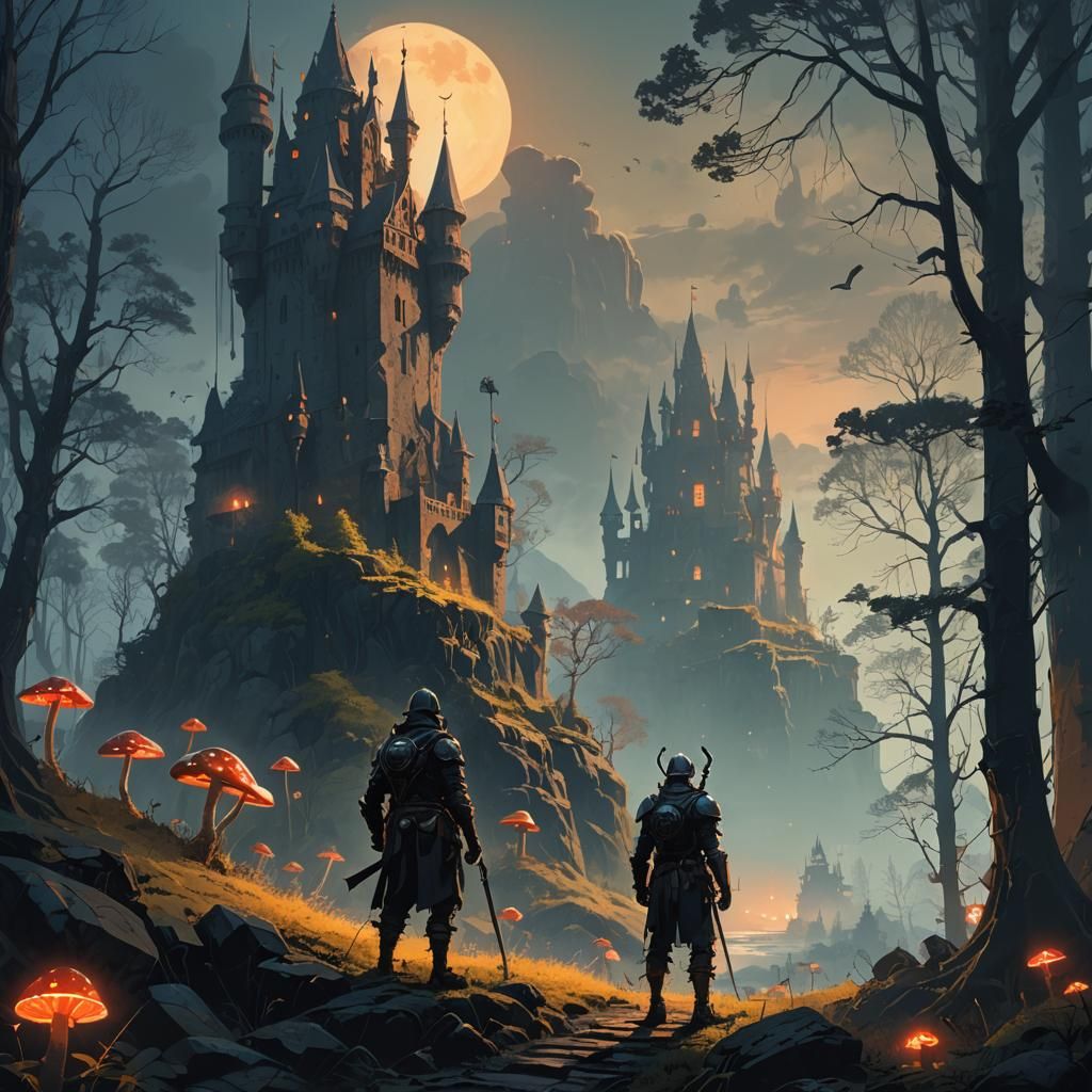 Warrior in Mystical Forest, Fantasy Concept Art