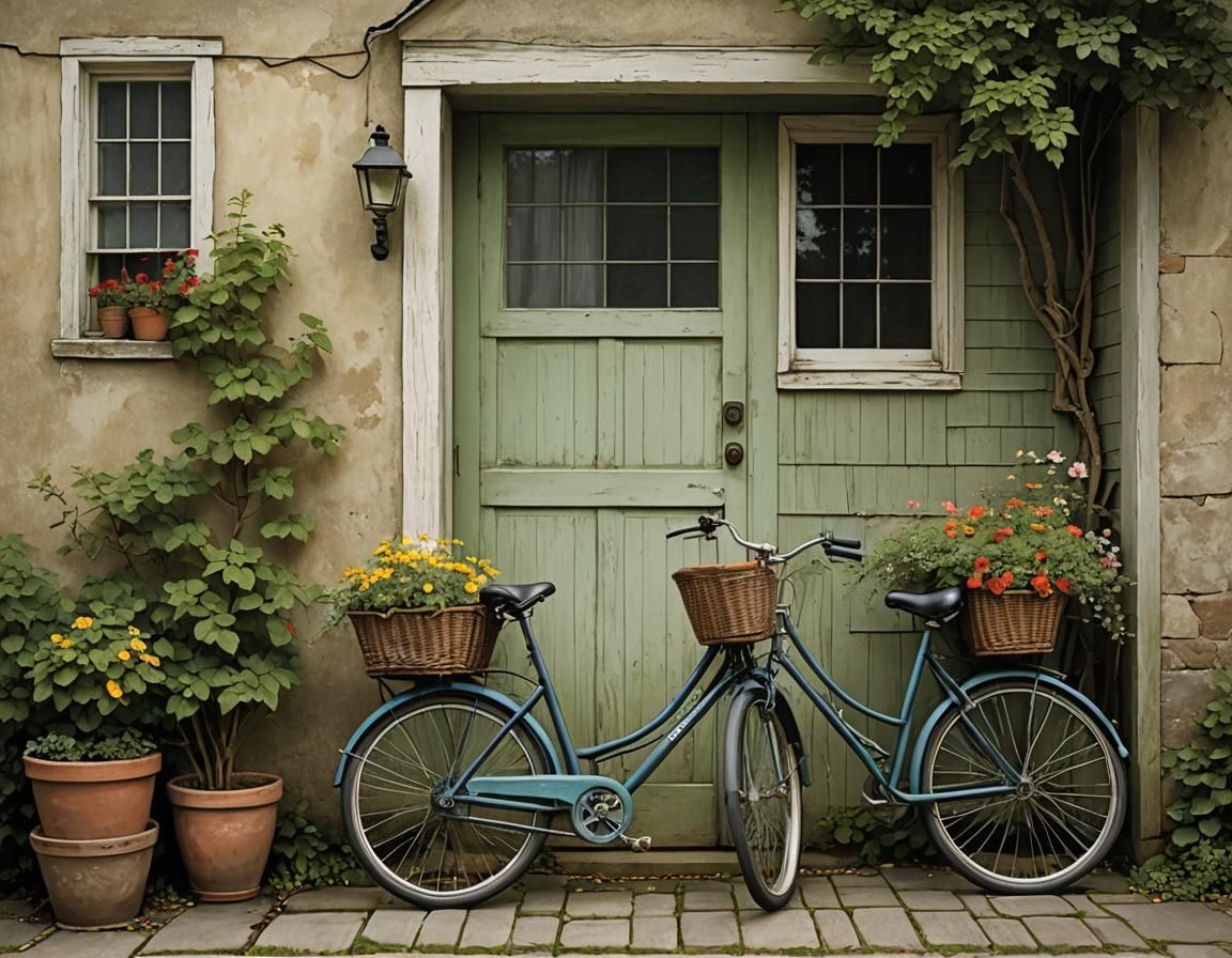 Bicycle at House Entrance in Storybook Style