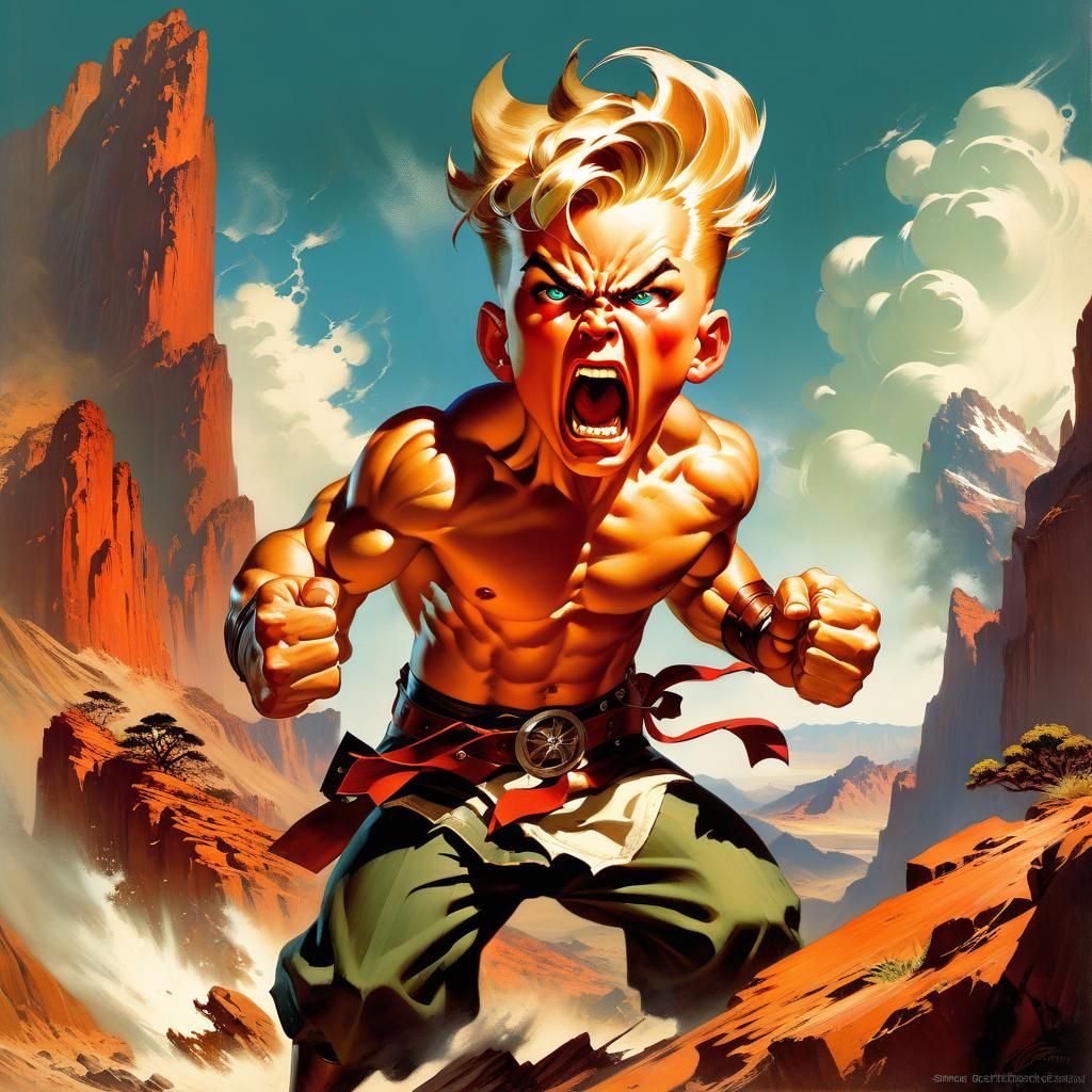 Furious Boy Yelling in Style of Gil Elvgren