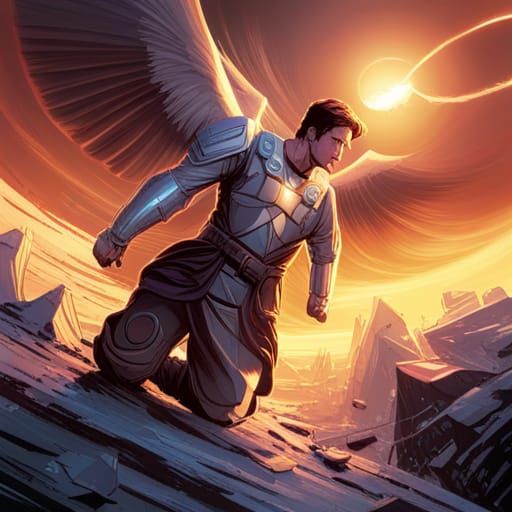 Archangel Slams Enemy: Comic Book Art