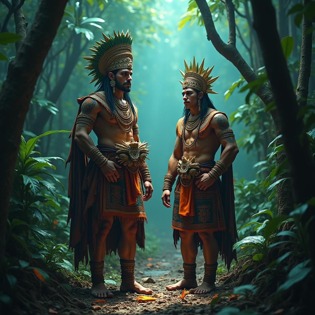 Mystical Mayans with Amulets in Lush Jungle