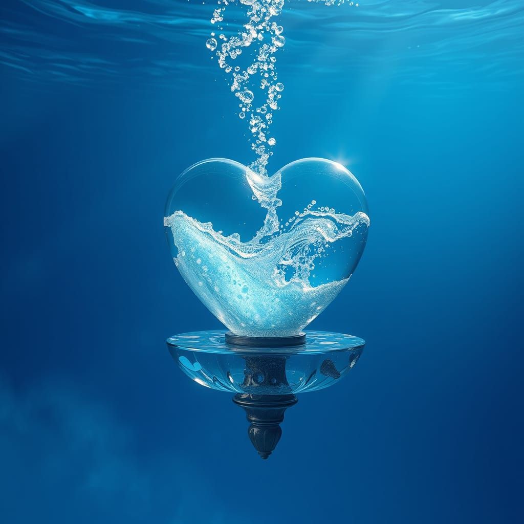 Surreal Glass Vessel Surrounded by Enchanted Underwater Bubb...