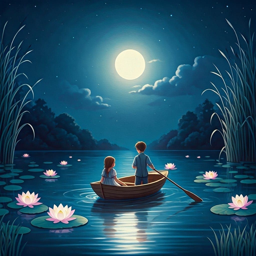 Enchanted Lake: Children's Book Illustration of Sailboat at ...