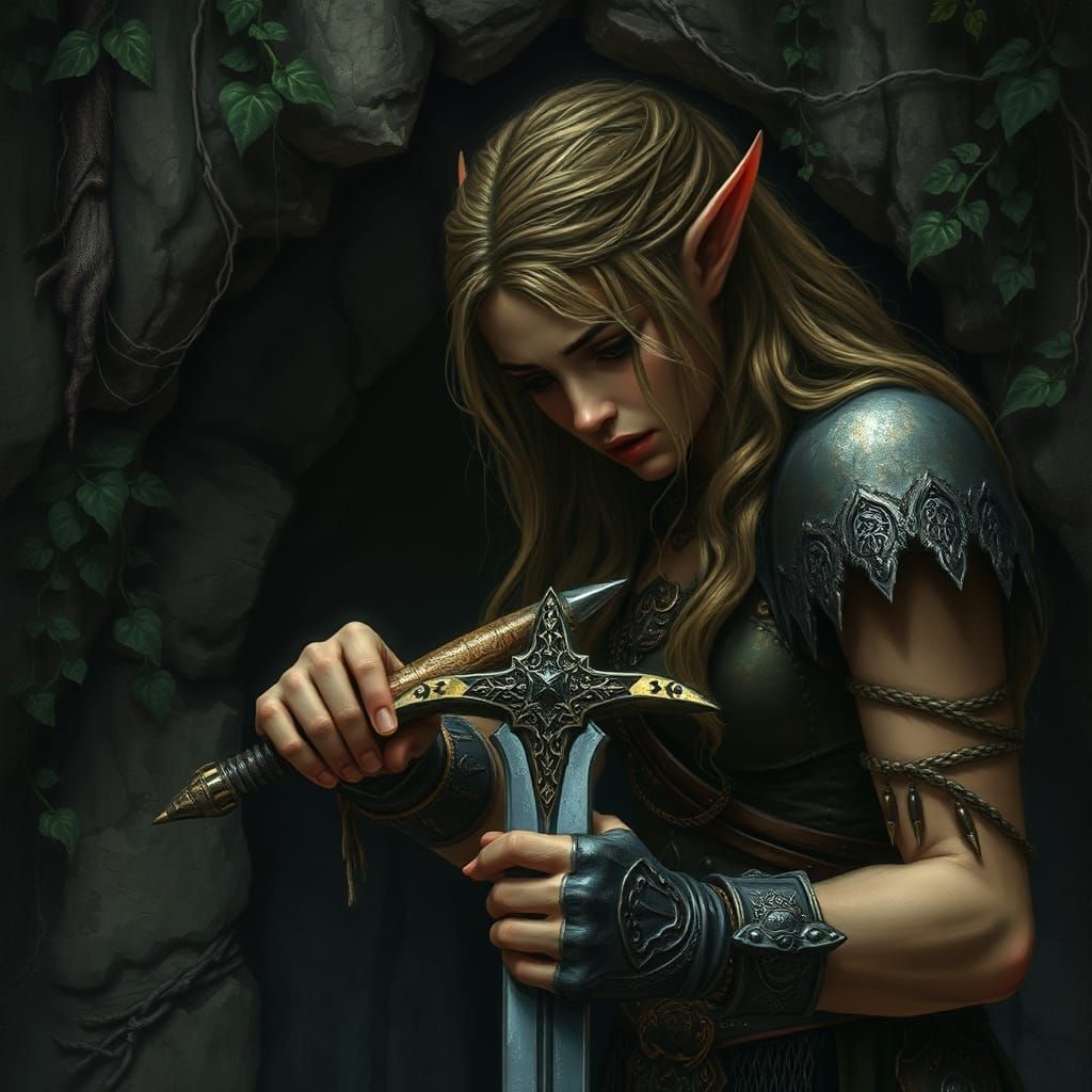 Elvish Champion After Battle in Gloomy Forest