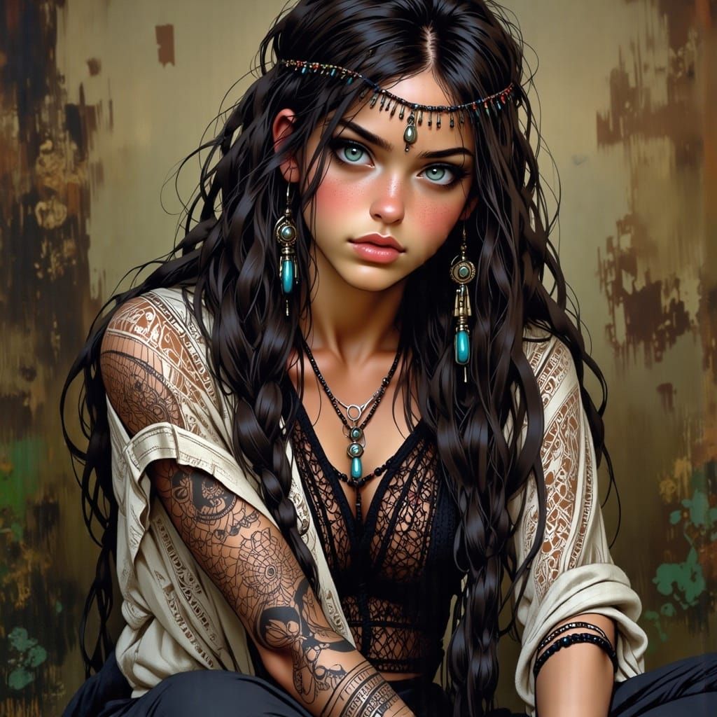 Hyperrealistic Portrait of a Beautiful Gypsy Woman