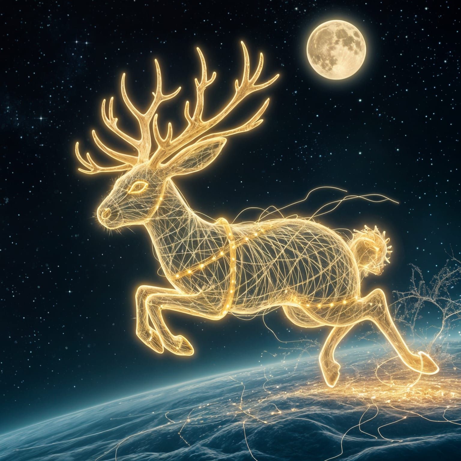 Bioluminescent Star Creature Galloping Through the Night Sky