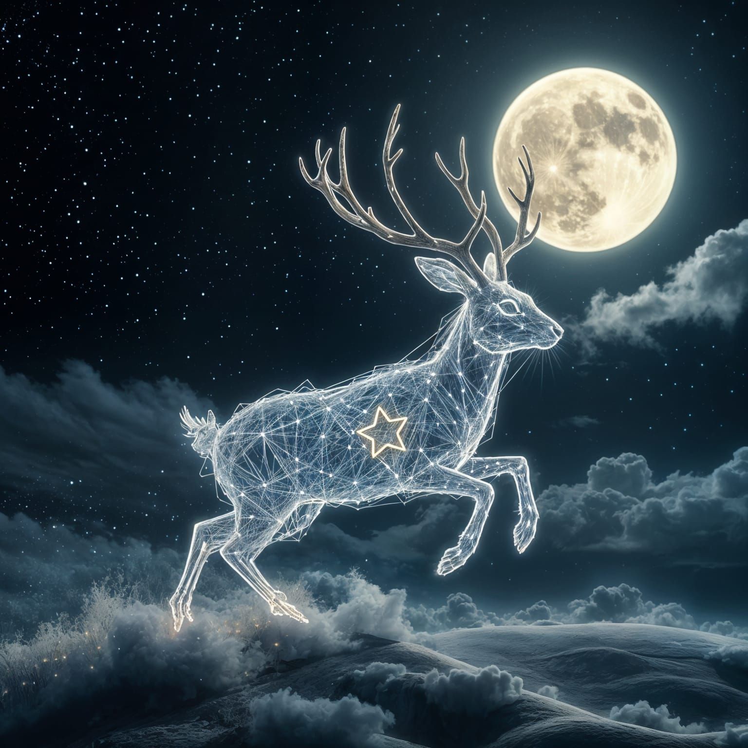 Bioluminescent Jackalope Galloping Through the Stars