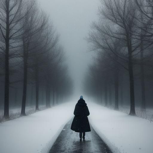 Lonely Figure in a Snowy Winter Landscape