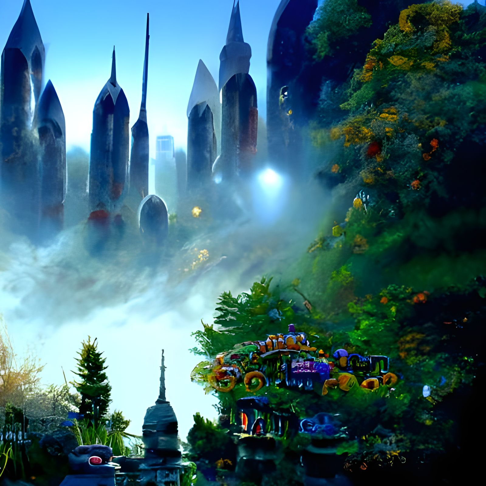 Ethereal Alien City in a Dreamlike Mist