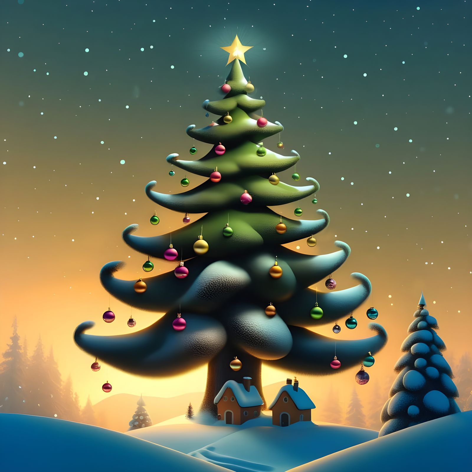 Surreal Christmas Tree in Neo-Futuristic Style