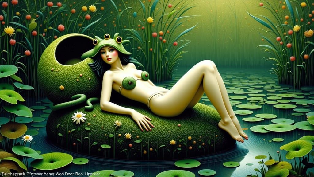 Amphibian Goddess in Art Nouveau Style with Frog's Head