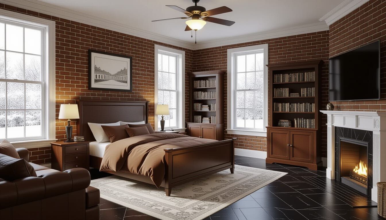 Cozy Victorian Bedroom with Snowy View
