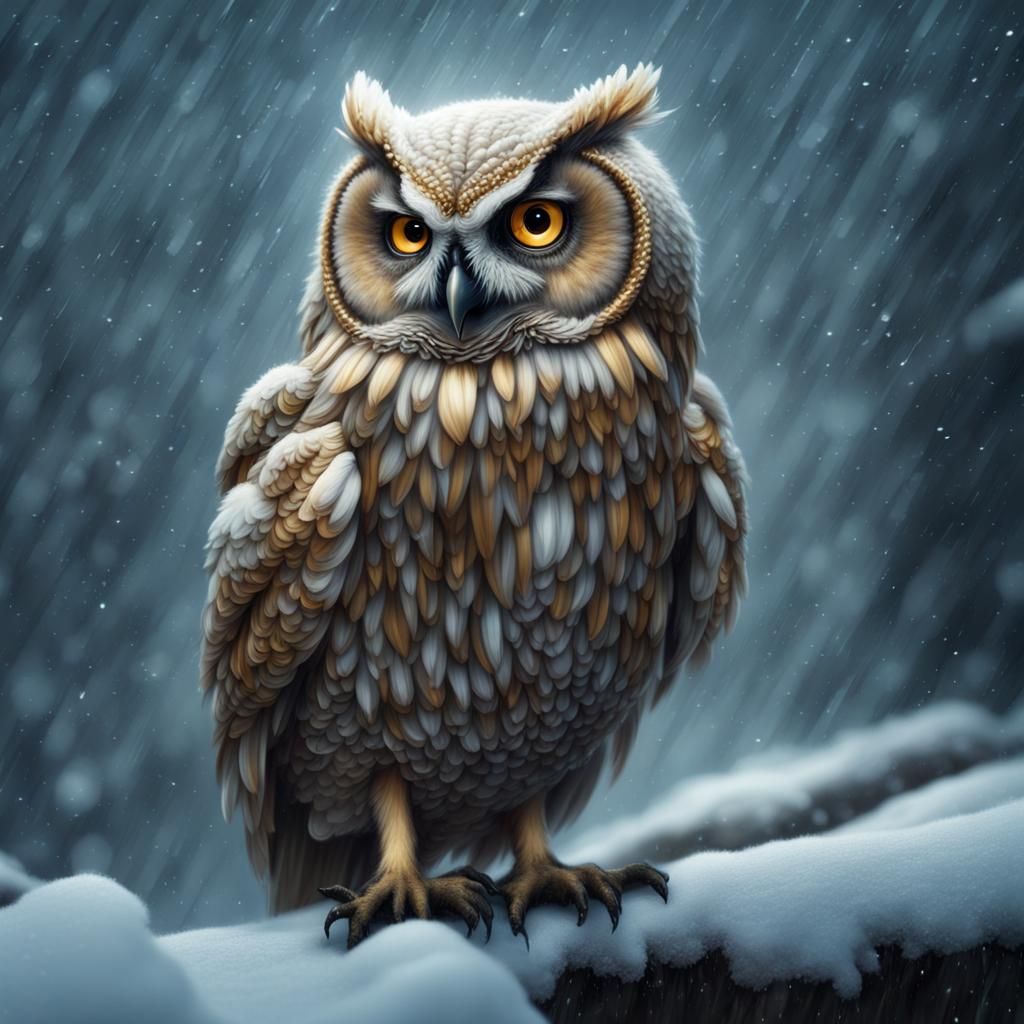 Golden Owl in Blizzard: Digital Matte Painting