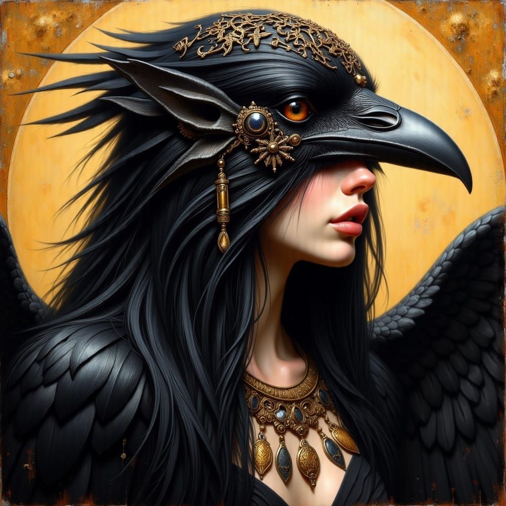 Mystical Crow Woman in Celtic Folklore Style