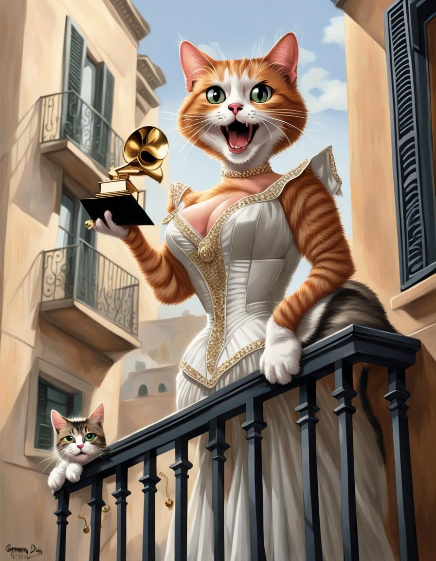 Operatic Cat Diva Celebrates with Grammy