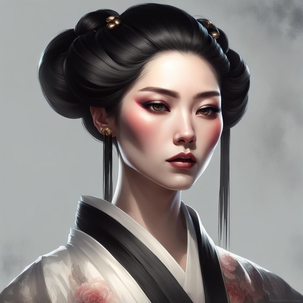 Geisha Portrait in Hyperdetailed Digital Art Style