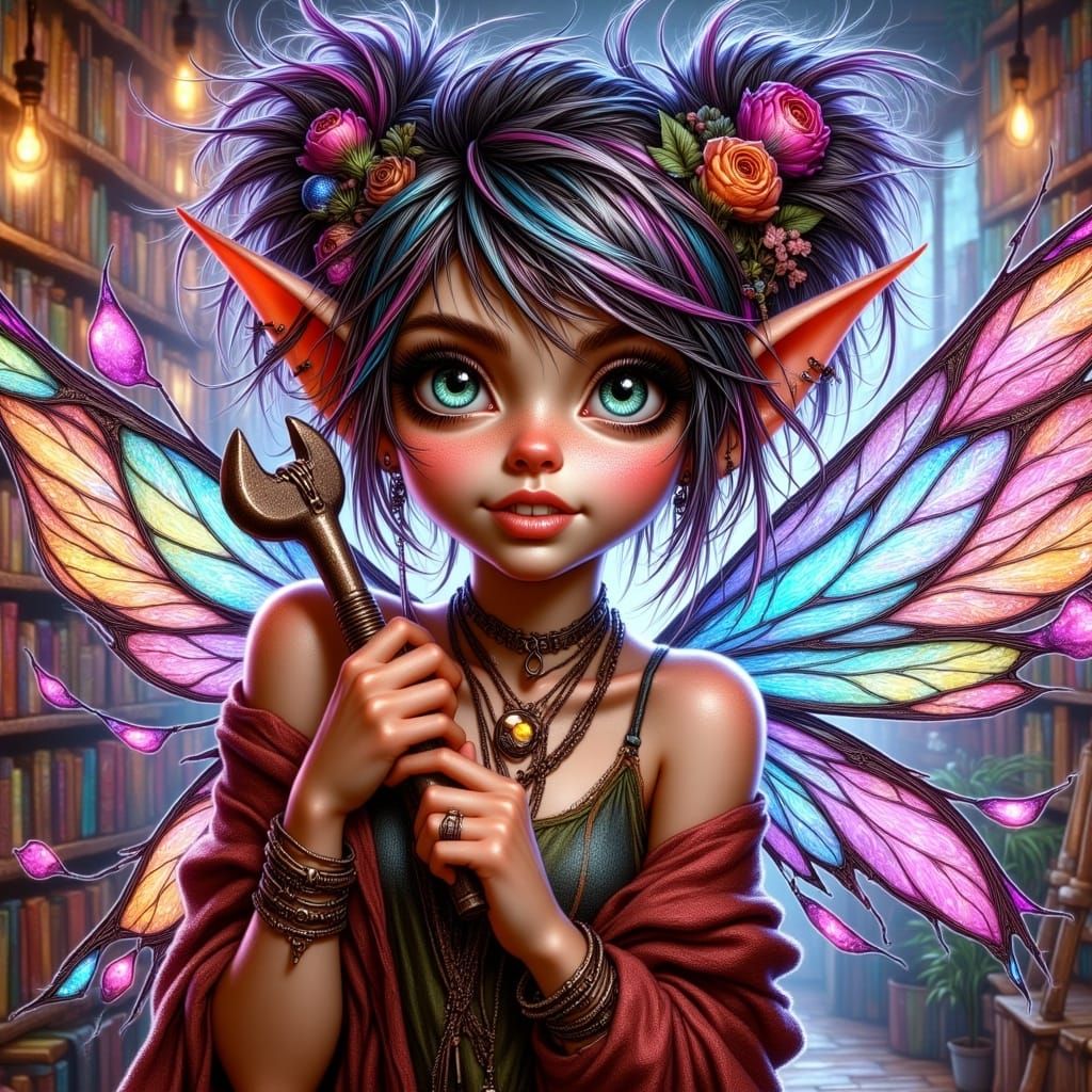 Punk Fairy Close-Up with Neon Wings