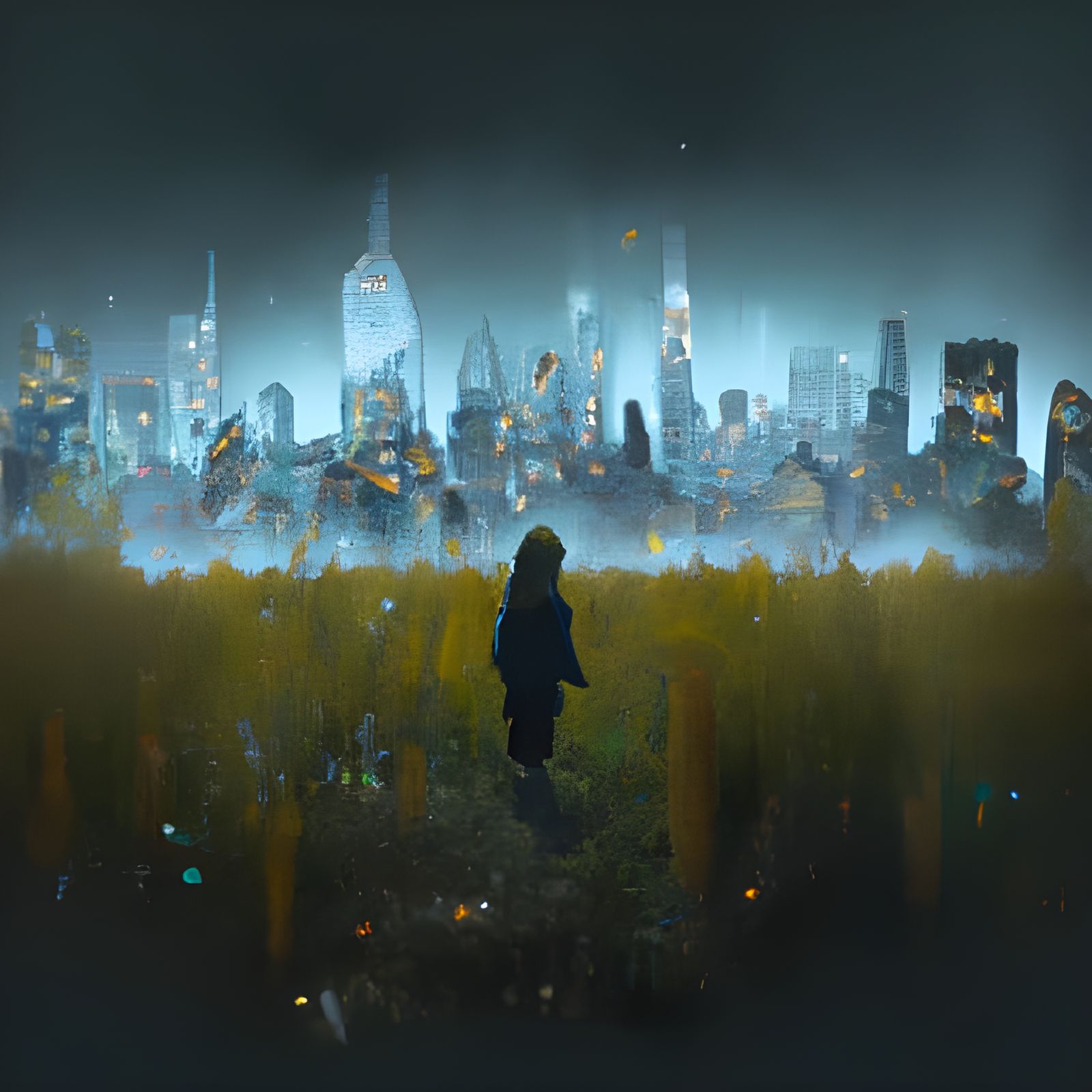 Girl Gazing at New York Cityscape: Cinematic Digital Art