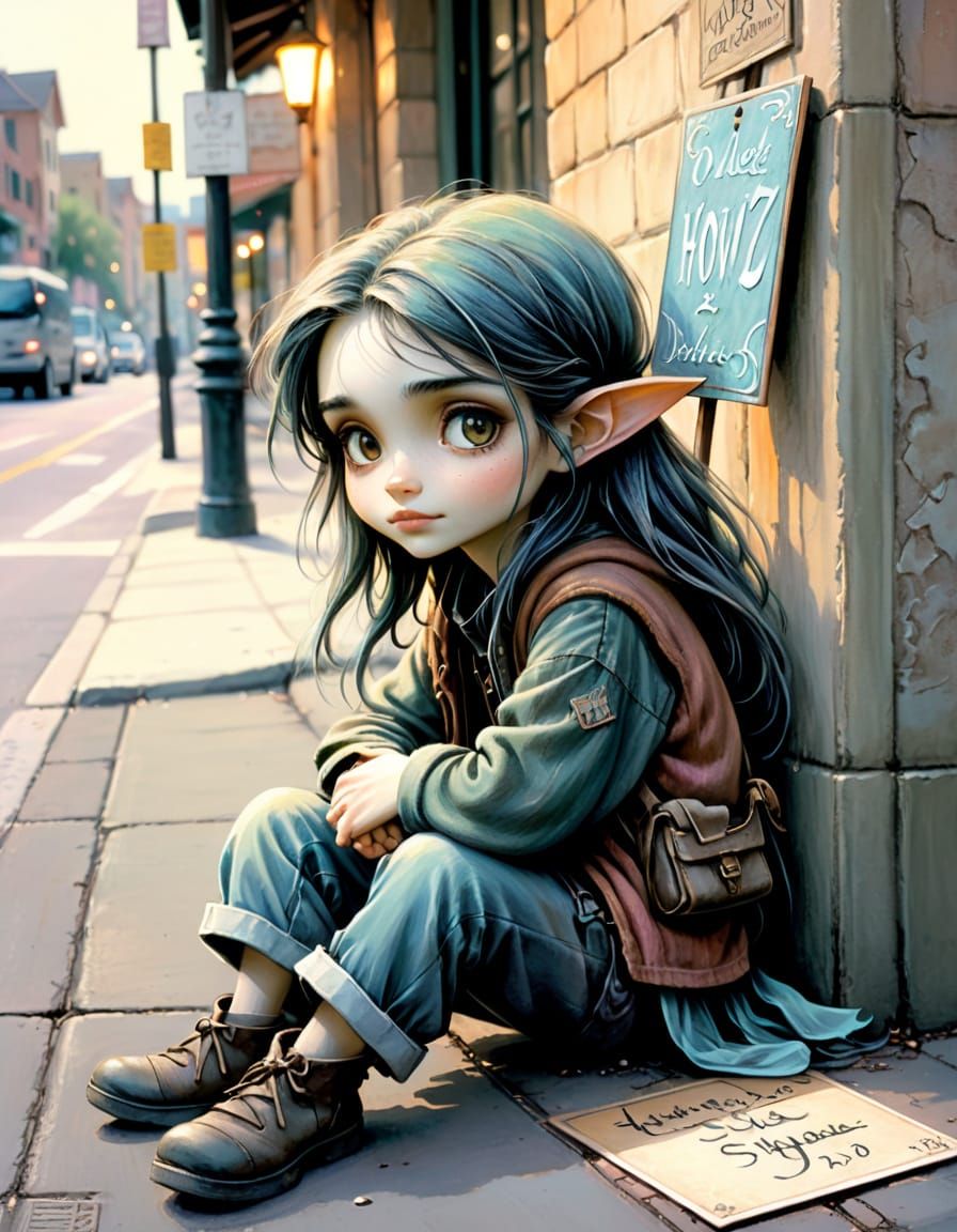 Whimsical Elf Vagabond Illustration in Pastel Colors