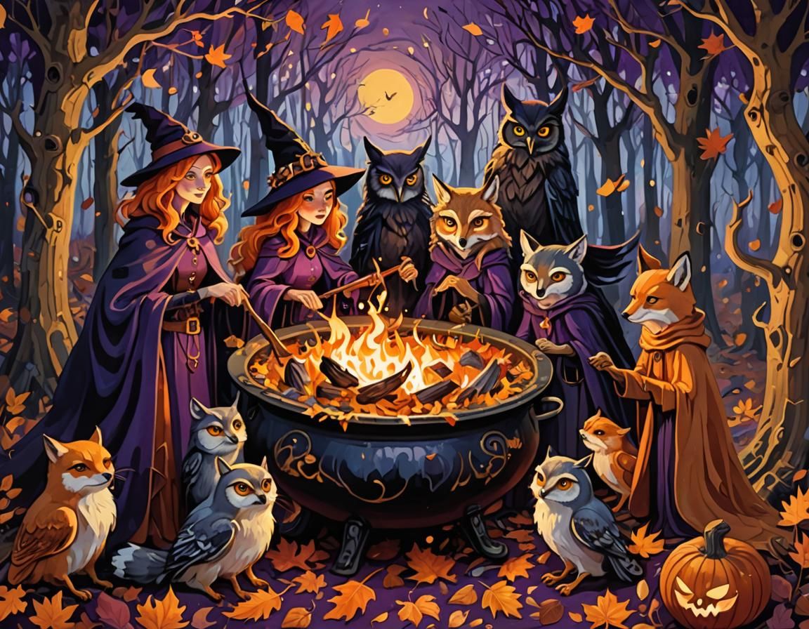 Enchanted Autumn Gathering: Witches, Owls, and Foxes