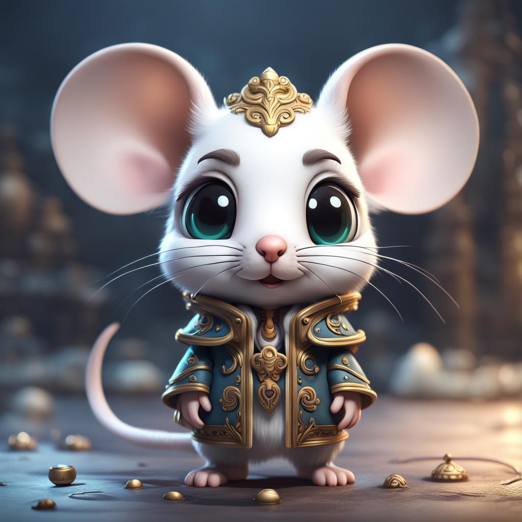 Adorable Chibi White Mouse Fantasy Concept Art
