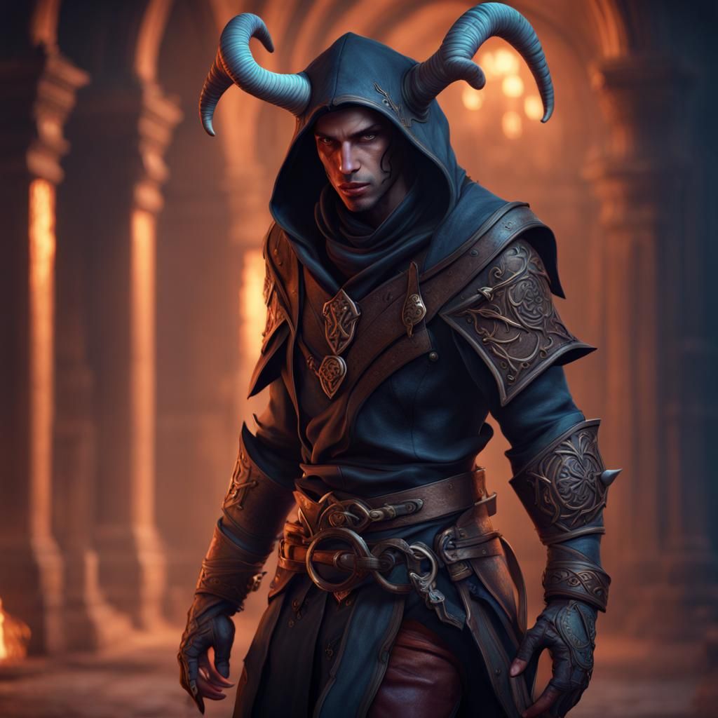 Hooded Tiefling Rogue: Fantasy Concept Art