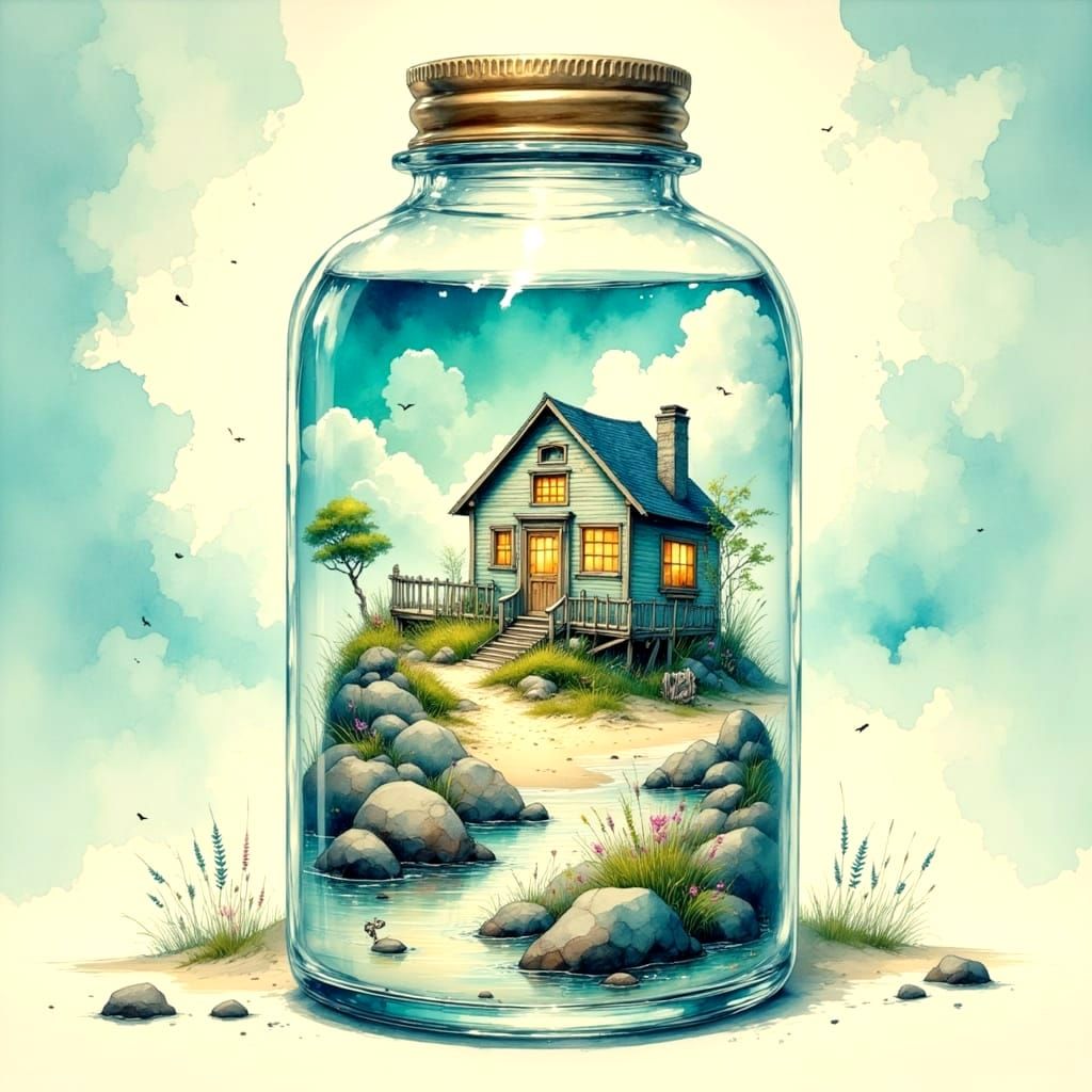 Miniature Beach House in a Bottle