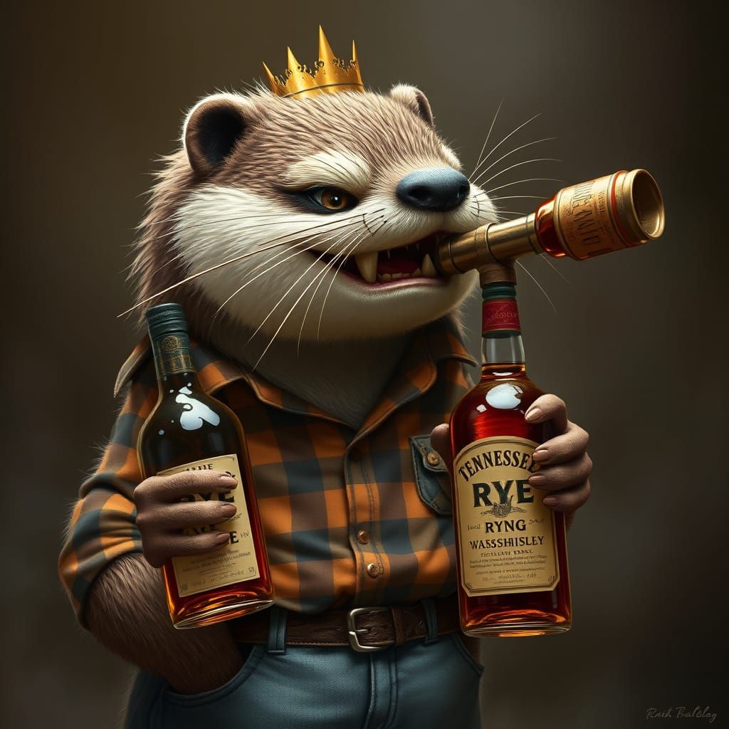 Hyperrealistic Were-Otter King Points Right