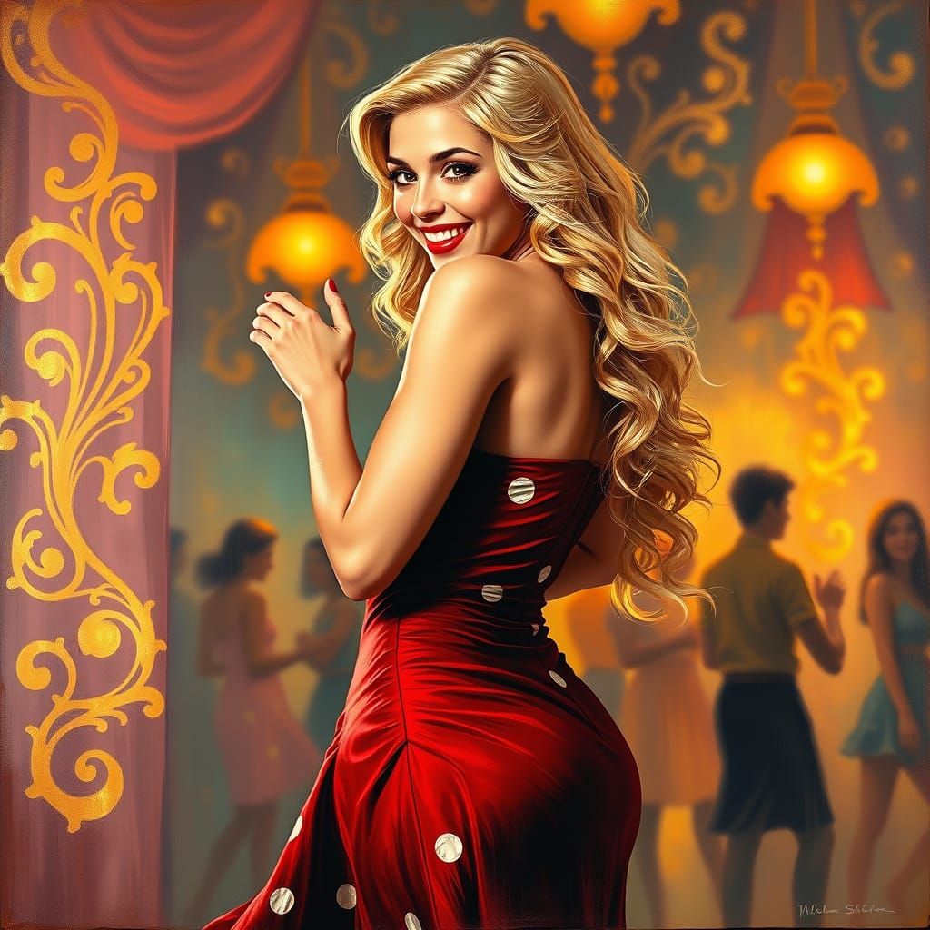 Rockabilly Siren in Opulent, Art Nouveau Style