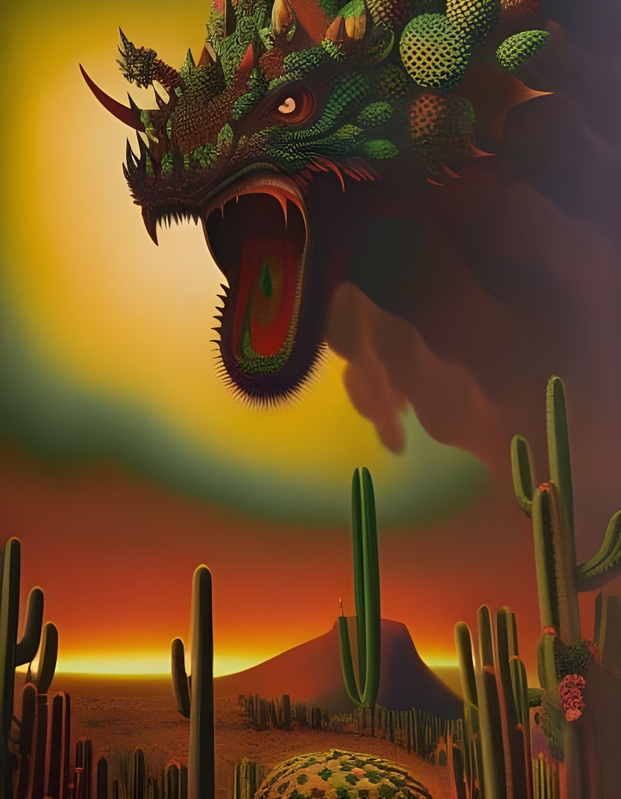 Surreal Cactus Dragon Portrait in Whimsical Style