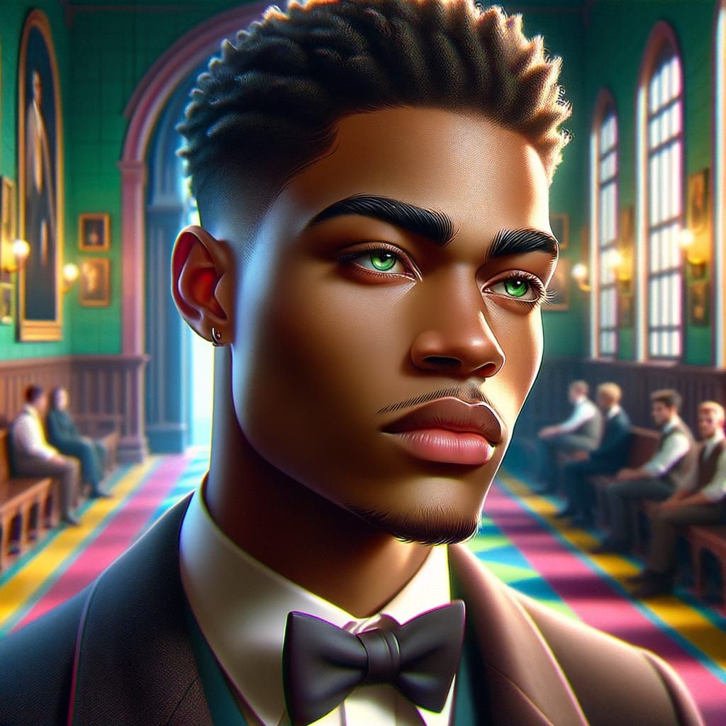 Handsome Young Man in Academy Hallway, Splash Art Style