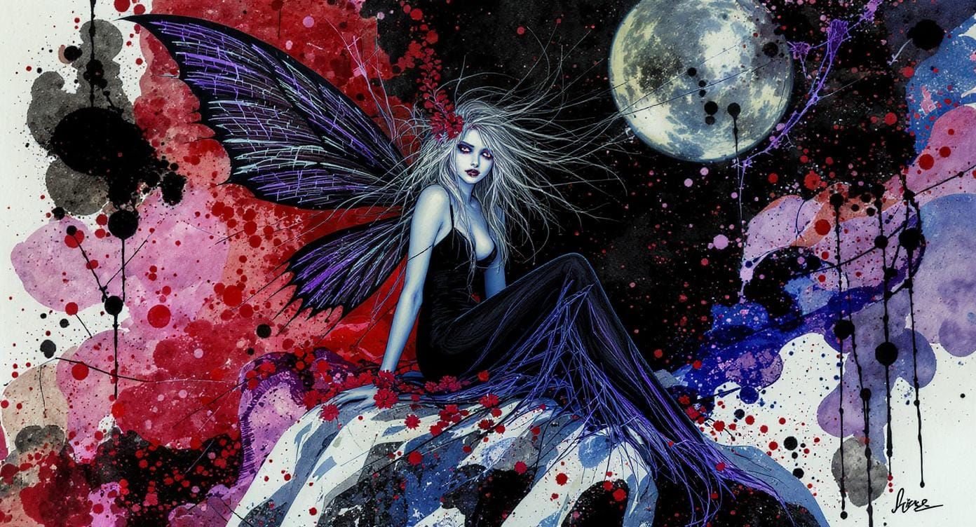 Colorful Watercolor Fairy with Glitch Art Wings