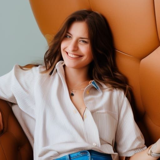Smiling Girl on Luxury Couch with Smartphone