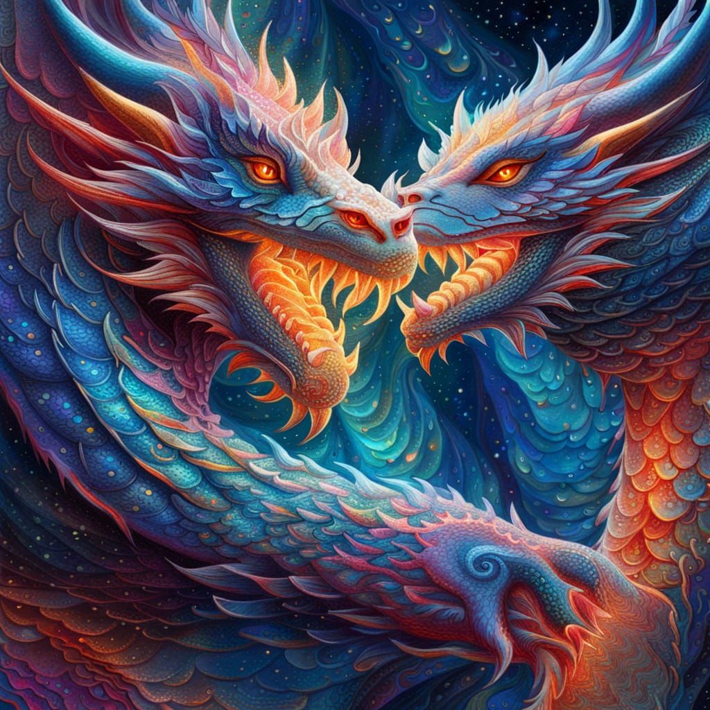 Fantasy Ice Dragons Ablaze: Acrylic Painting