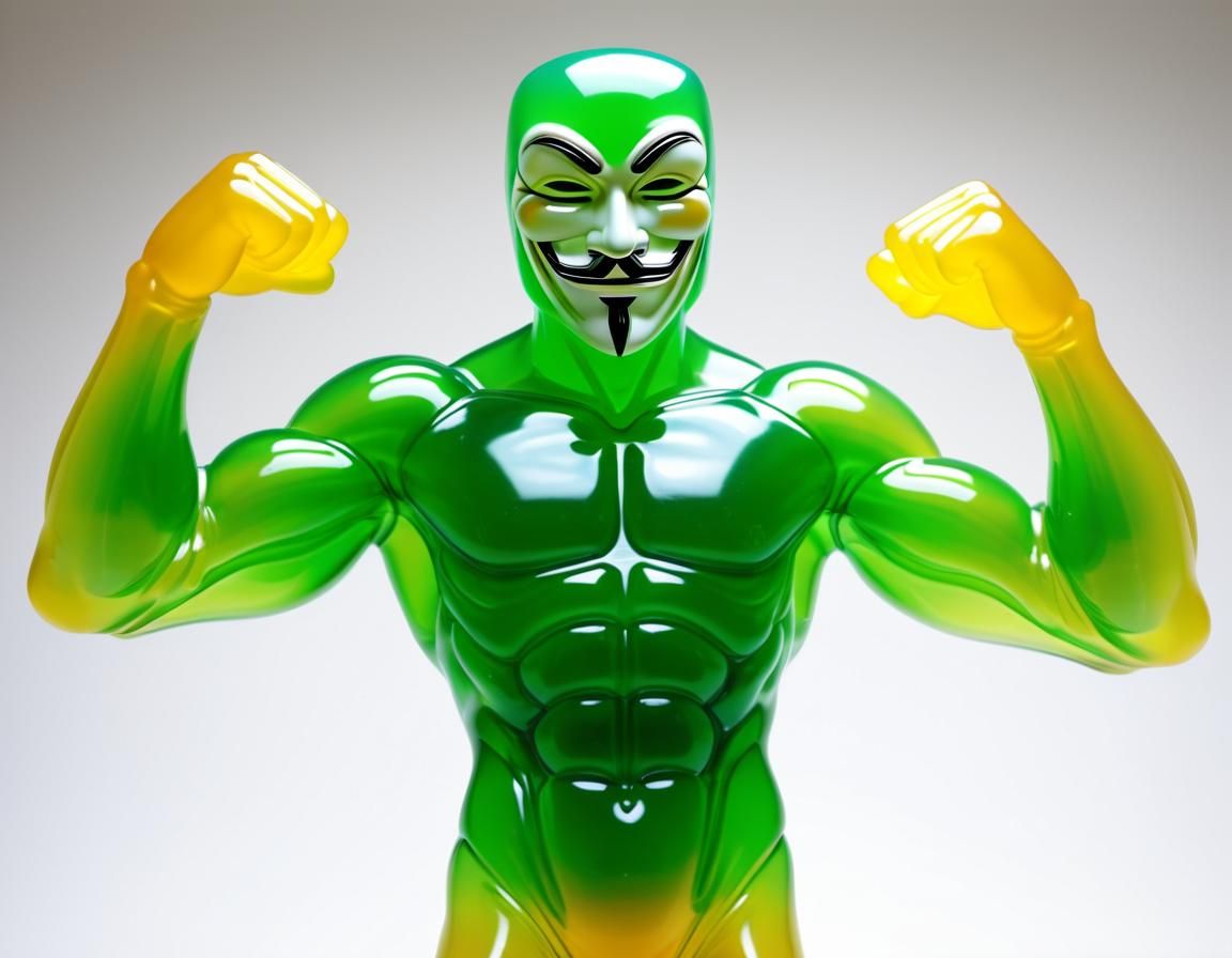 Rainbow Jelly Sculpture of Anonymous Ray Flexing his Muscle