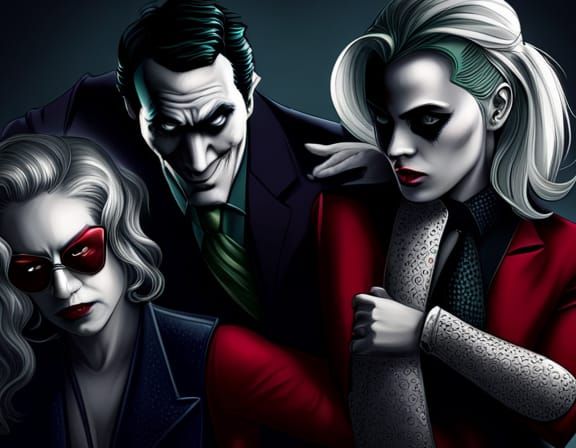 The Joker and Harley Quinn in Shadowy Portrait