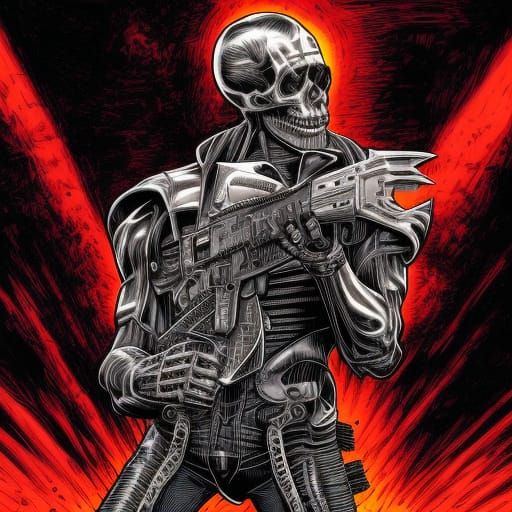 High Gothic Terminator Skeleton Comic Book Art