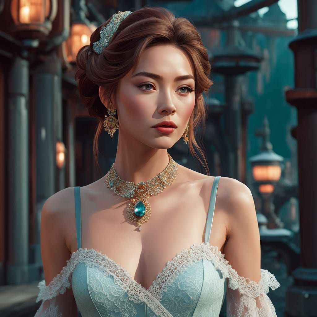 Japanese Model in Lace and Jewels, Dramatic Cinematic Art