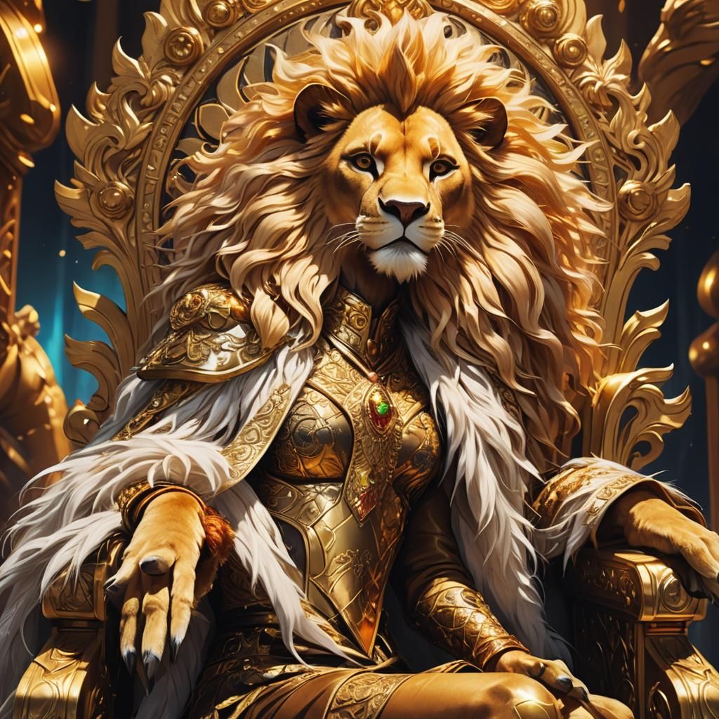 Anime Lion Monster Girl Portrait on Throne
