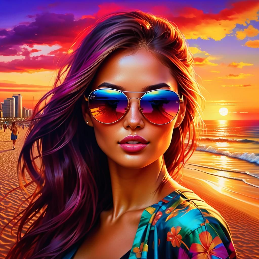 Girl with Sunset Sunglasses, Digital Painting