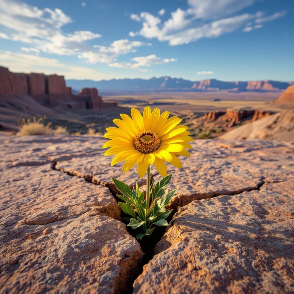 Yellow Daisy in Desert Rock Formation