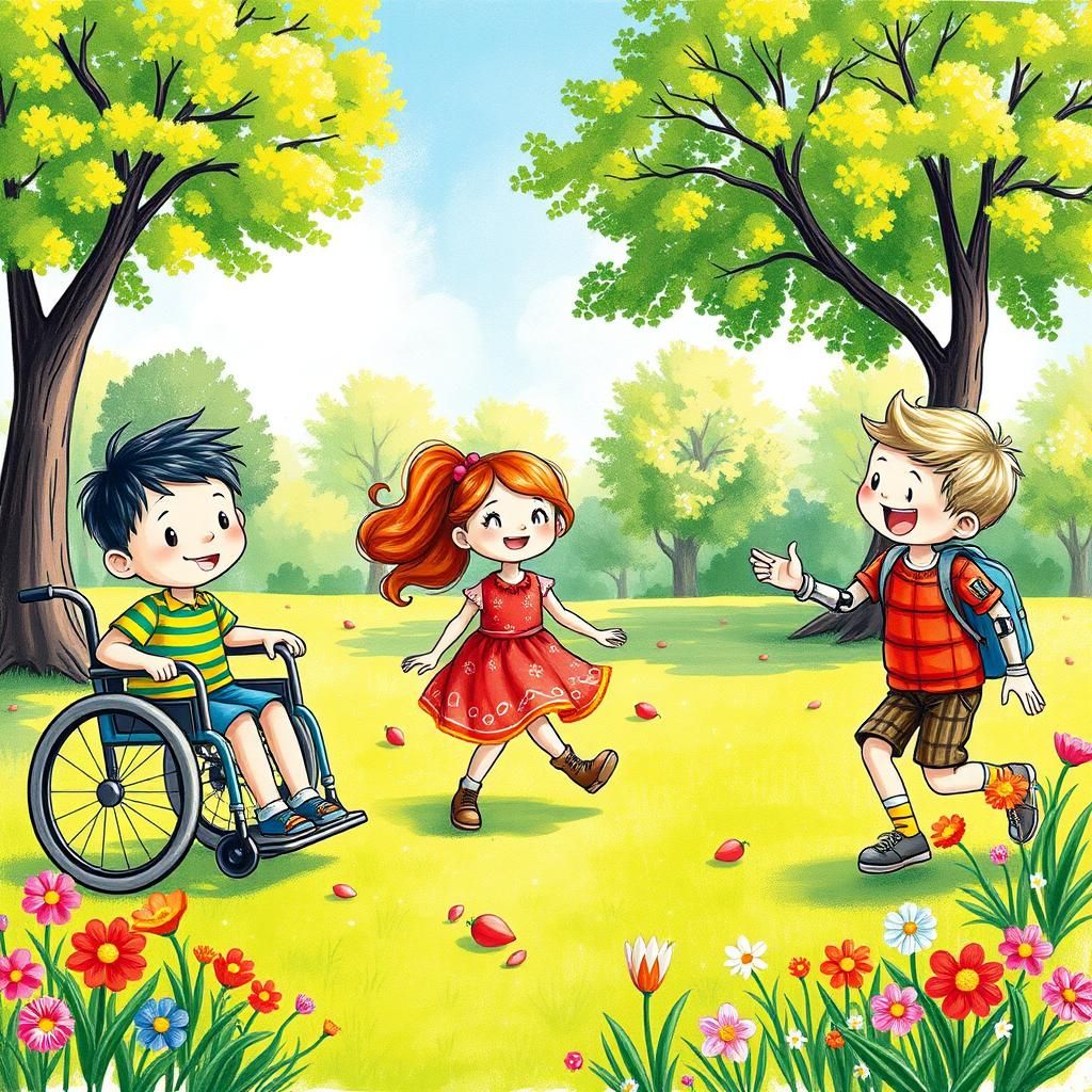 Children with Disabilities Play in Sunny Park