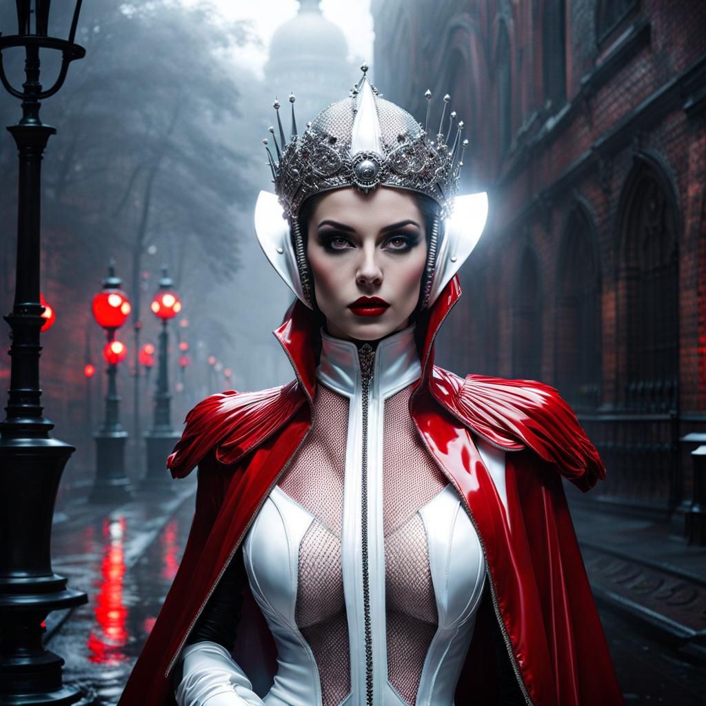 Gothic Woman in Latex in Foggy City