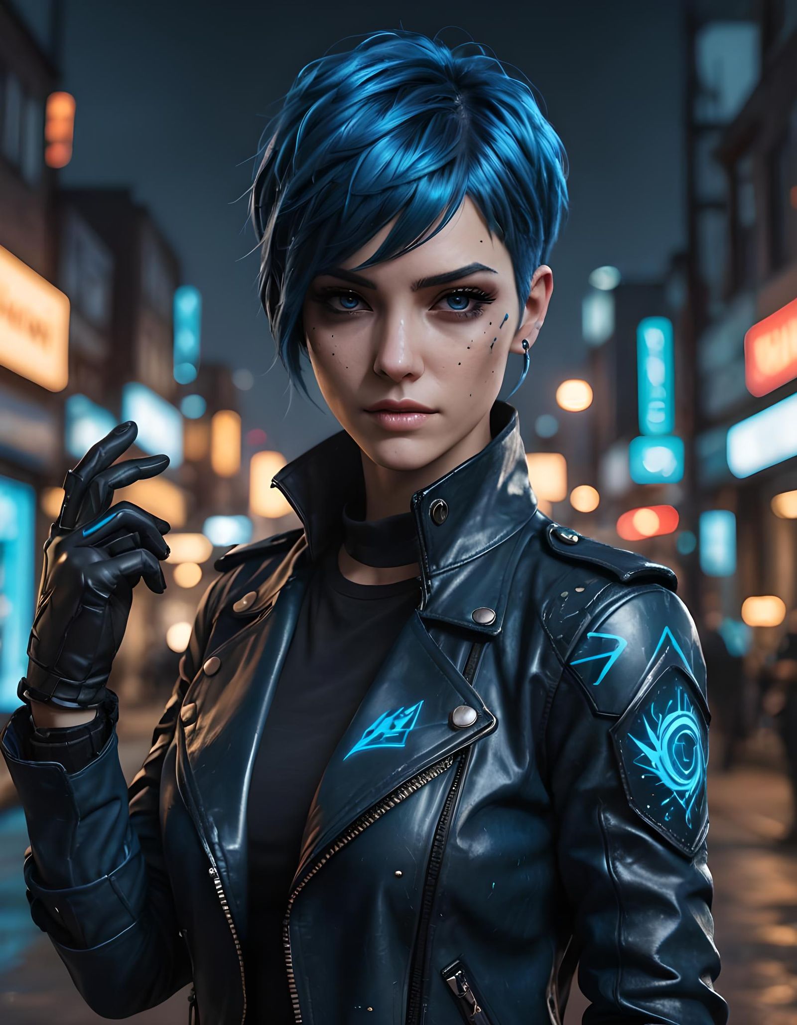 Blue-Haired Woman with Tattoos: Digital Art