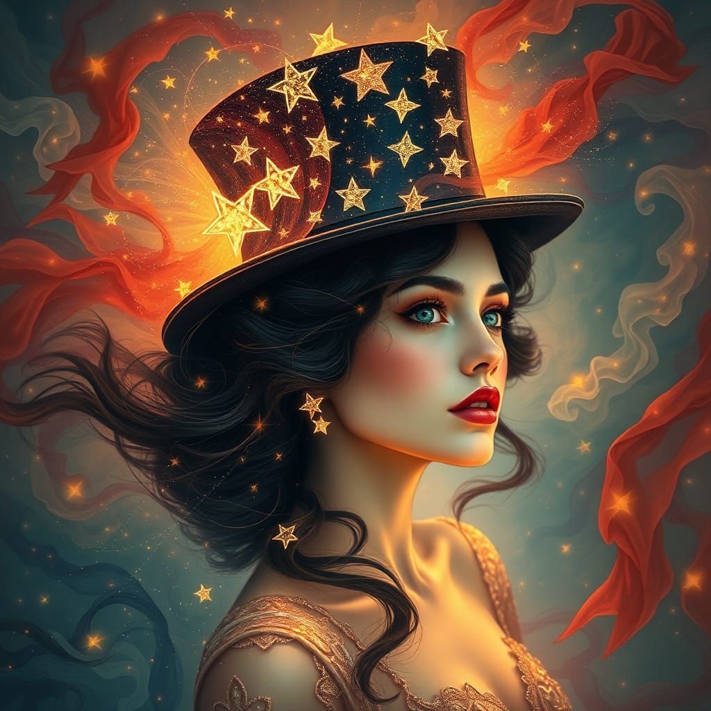 Ethereal Star Hat Portrait in Dreamy Ink Sea