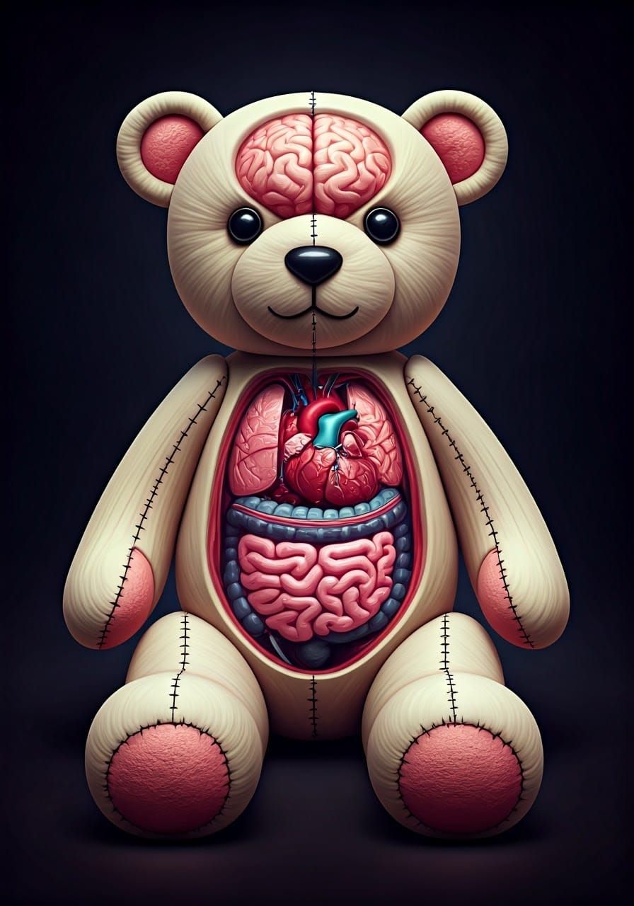 Surreal Teddy Bear Made of Human Skin