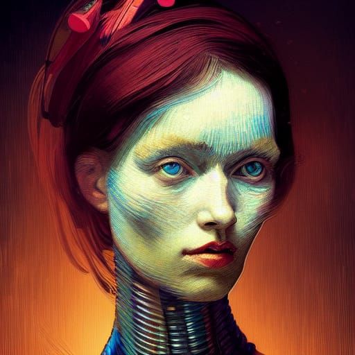 Cyberpunk Floral Android in Postmodern Van Gogh Style