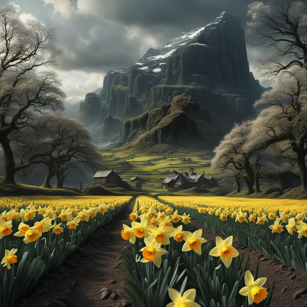 Daffodil in Spring: Detailed Digital Matte Painting