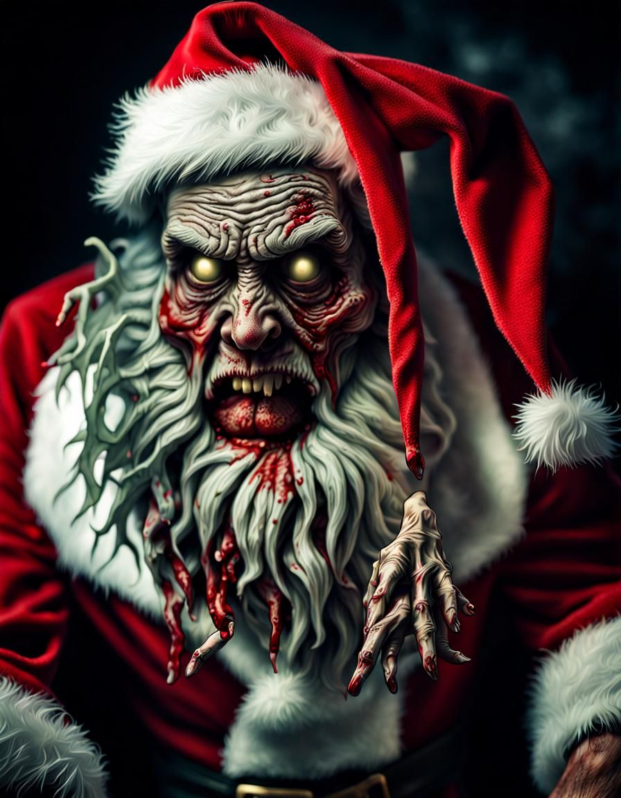 Hyperrealistic Zombie Santa Claus in High Definition